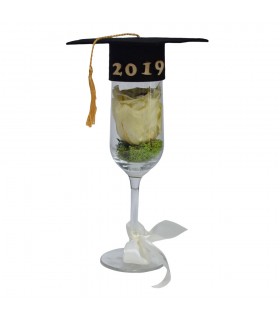 Rose in Glass with Graduate Cap
