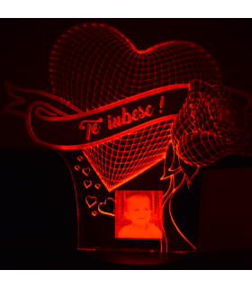 Lampa 3D "Te iubesc" cu Poza
