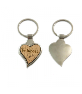 Heart Wood and Metal Keychain