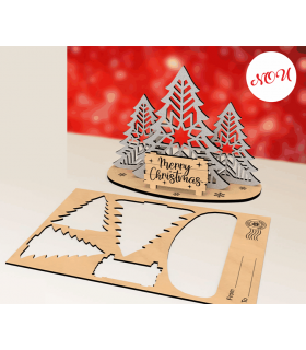 3D CHRISTMAS CARD WITH 3 PINE TREES