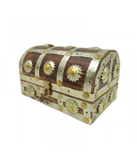 Wooden chest with metal flowers