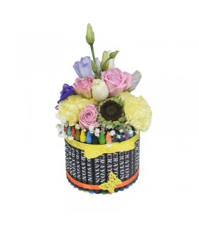Floral Arrangement in Crayon Box