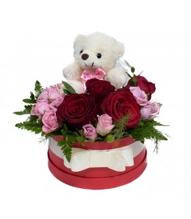 Box with Roses and Teddy Bear